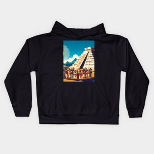 Mystical Echoes: Maya Art Revived in Vibrant Illustrations Kids Hoodie